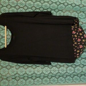 Black Long Sleeve Twofer W/ Floral Chiffon